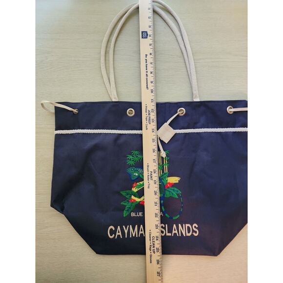 CANVAS TOTE-CAYMAN ISLANDS-BLUE IGUANA-Embroidered-Dark Blue-Beach Bag - Picture 15 of 16